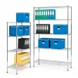 Chrome wire shelving with office supplies
